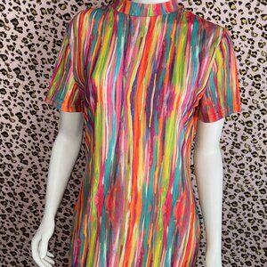 Rainbow Watercolor Striped Midi Dress